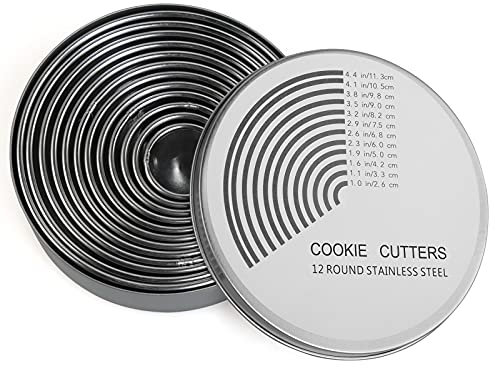 JoyPlus 12 Piezas Cortadores de Galletas Redondos Acero Inoxidable, Cortapastas Redondo, Moldes Galletas, Moldes Rosquillas, Aros Emplatar, Cortador Galletas Para Horneado,Pastel de Bricolaje