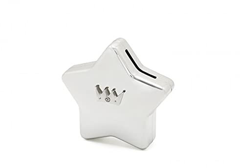 Brillibrum Tirelire design en forme d'étoile argentée avec couronne - Cadeau de baptême pour fille - Cadeau de baptême (sans gravure)