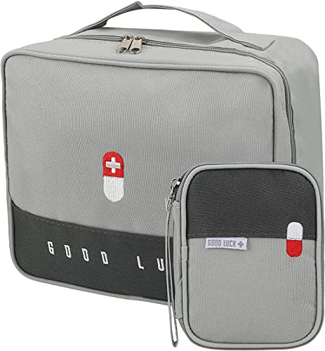 2 pezzi Mini Kit di Pronto Soccorso Portatile, Kit di Primo Soccorso Vuota Pacchetto di Medicina per Casa in nylon per le emergenze a casa, in ufficio, in escursionismo (Grigio)