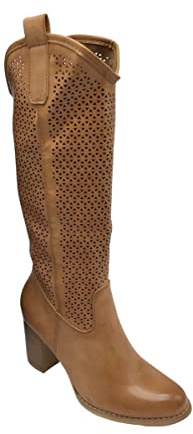 STILL Stivali Donna Alti al Ginocchio con Tacco Largo Traforati Moda Estate Nero G627 (Camel, Numeric_39)