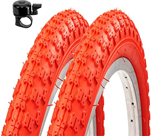 2 x Roverstone 20 Fahrradreifen Fahrradmantel rot 54-406 (20 x 2,125) inkl. Fahrradklingel