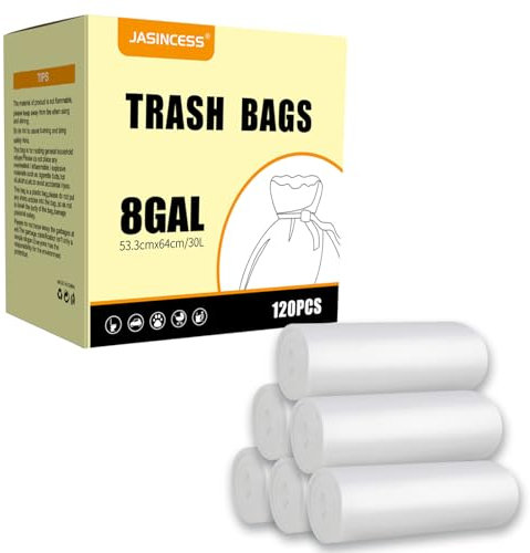 JASINCESS Lot de 120 sacs poubelle solides de 30 litres pour la maison, le bureau, la cuisine, le salon (blanc)