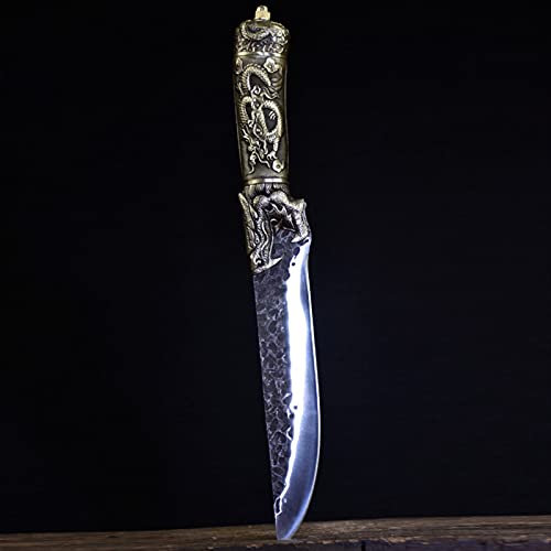 7 handgemachtes Wikingermesser 7CR17Compov Hoher Kohlenstoffstahl Jagd im Freien Sharp Cleaver Küchenmesser Kupfer Drachen Dekor Griff messerset (Color : Chef Knife, Kitchen Knife Size : 7 inch)
