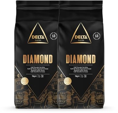 Delta Cafés Diamond Bean Coffee 1 kg – Arabica & Robusta Espresso Beans, Intensity 12, Note di noci tostate e aroma corposo (confezione da 2)
