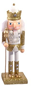 Ciao Christmas Nutcracker Toy Soldier King with Scepter (24cm) Wooden Glittery Decoration, Gold/White