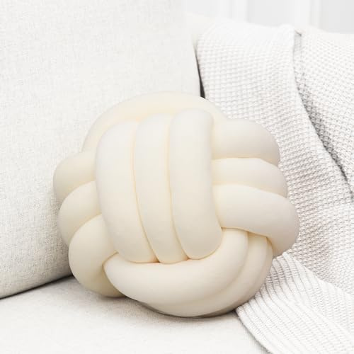 Petrella Knot Pillows Ball Round Throw Pillows Home Decor Cushion Decorative Aesthetic Throw Pillows，White 8inch