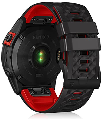 QuickFit 22mm Silikon Armband für Garmin Fenix 8/8 Pro/Fenix 7/7 Pro 47mm | Silikon Ersatzarmband Uhrenarmband für Garmin Quatix 8 47mm/Fenix E/Epix 2, Descent G2/Forerunner 970, Schwarz/Rot