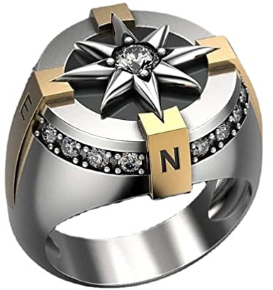 YAHOYA Mitologia nordica Anello della Bussola vichinga Vintage Placcato Oro Amuleto da Uomo Gioielli Taglia 7-13 Regalo per Fidanzato