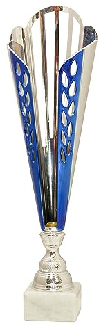 tecnocoppe Coppa Argento e Blu Altezza 34,50 cm. Targhetta Personalizzata Omaggio