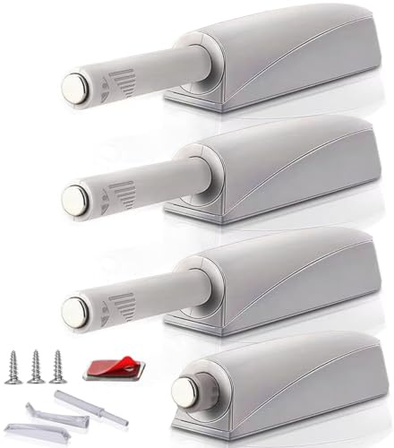 Push to Open Door Latch Cabinet Hardware CBRIVE® 4 Pack Magnetic Push Latches & Lock for Hidden Door Heavy Duty Magnet Push Release Drawer Pull Tip on Closet Close Touch Locking Strong Pop Out, Gray