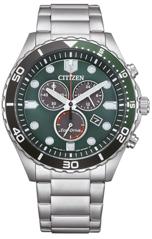 Citizen Orologio da uomo con cronografo Eco-Drive con cinturino in acciaio inox AT2561-81X, Verde, Bracciale
