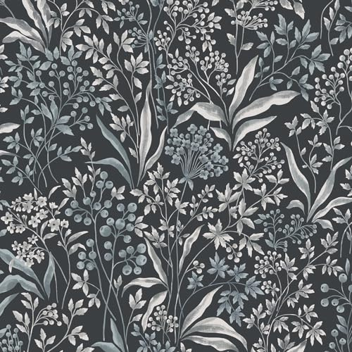 Yomshi Selbstklebende Tapete Blätter 41x300cm Klebefolie Botanische Tapete Vintage Dunkelblau Tapeten Abnehmbar Wasserdicht Möbel Dekorfolie für Schlafzimmer Wohnzimmer