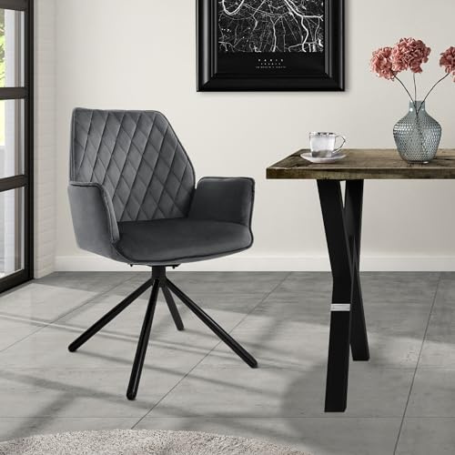 ML-Design matrumsstol i sammet, antracit, vardagsrumsstol med armstöd & ryggstöd, snurrstol bilposition, stoppad stol med metallben, ergonomisk snurrfåtölj, köksstol lounge stol
