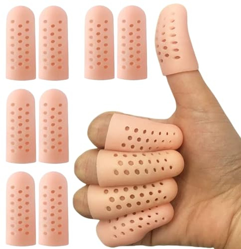 Fingerlinge Silikon,10 Stück Gel Fingerschützer,Gel Finger Hülsen,Gels Fingerlinge, Fingerhülsen Silikon,Atmungsaktive Fingerkappen,für Triggerfinger, Handekzem,Bei Blasen,Fingerknacken