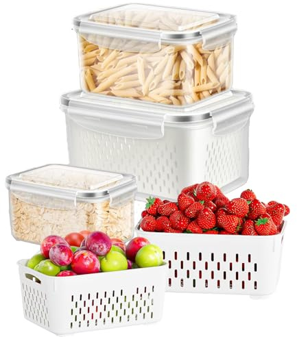 Bigingjia Fresh Food Storage Containers,3Pack Fridge Storage Containers With Removable Colander,Produce&Fruit Containers for Fridge, Keep Berry Fruit Vegetable Fresh Longer