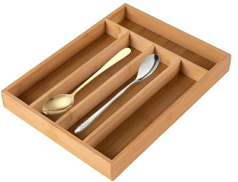 Firulab Besteck-Schubladen-Organizer, Besteck-Schubladen-Organizer,Geteiltes Silberbesteck-Haltertablett - Tragbares Haushaltsbestecktablett, rustikales Bestecktablett für Gabeln, Essstäbchen