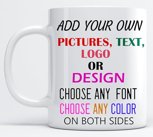 EKAM Personalised Mug with Name and Photos - 11oz Coffee Cup with Customised Text Logo Design and Picture Gift for Him or Her on Special Occasions Anniversary Mothers Fathers Day Birthday
