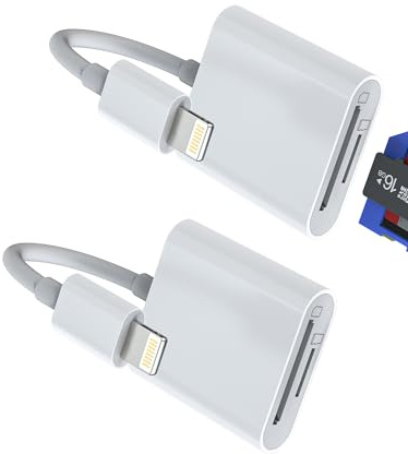 Lot de 2 adaptateurs Lightning pour lecteur de carte SD pour iPhone 14 13 12 Pro Max Micro SD 2 en 1 pour Apple MFI Certified TF Carte mémoire numérique pour iPad Lecteur de carte Convertisseur