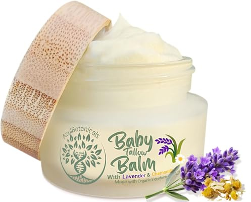 Babytalg balsam med lavendelblad och kamomillextrakt, slaget gräsmat/färdig talg, med organiska ingredienser för känslig hud (50 g)
