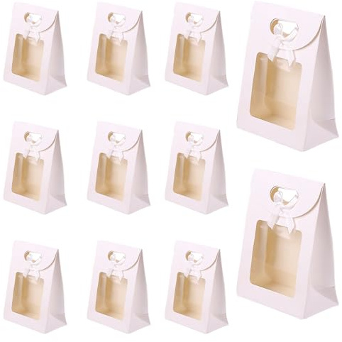 20 Stück Kraftpapier Verpackungsbeutel, Geschenktüte mit Fenster, Weiß Kraftpapiertüten, für Verpacken von Bankettgeschenken, Keksen und Süßigkeiten (Weiß)