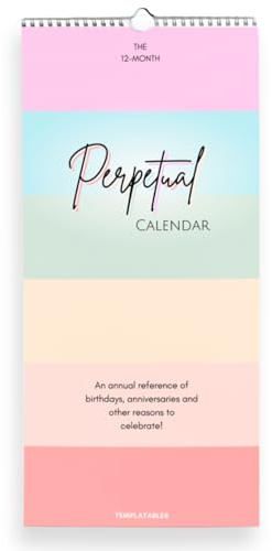 Evig månatlig väggkalender för födelsedagar, årsdagar och speciella datum | trådbunden med premium 120 gsm papper - perfekt för spårning av viktiga evenemang och fester | 15 x 30 cm (färgglad)