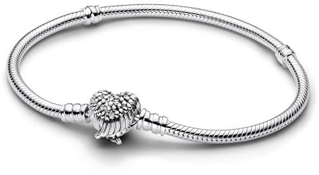 PANDORA Moments Flügel Herzverschluss Schlangen-Gliederarmband aus Sterling-Silber mit Zirkonia, Kompatibel Moments, Größe: 20 cm, 593680C01-20