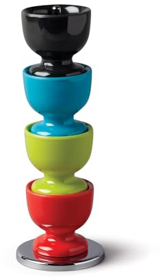 Zeal Stack and Store Egg Cups/Holders, Set of 4 with Chrome Storage and Carry Stand, Melamine, Bright Mix