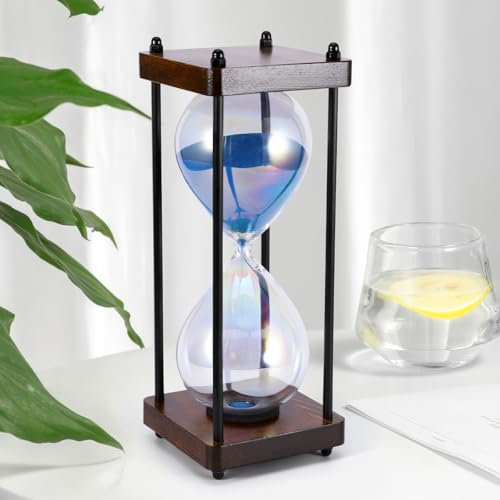 Weskjer Clessidra con sabbia da 1 ora per bambini, 60 minuti, timer da cucina per bambini, 9,5 x 9,7 x 24 cm, adatto per regali creativi, decorazione per soggiorno e ufficio (sabbia blu)