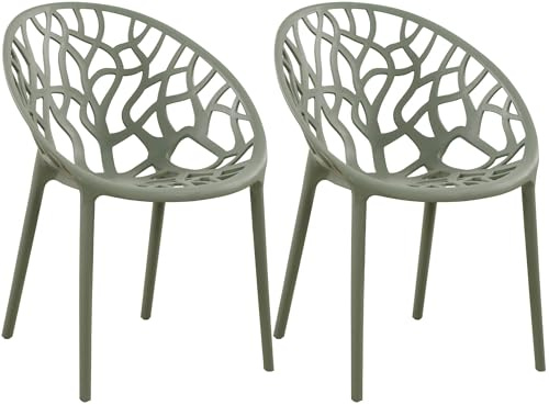 CLP Juego de 2 Sillas de Jardín Hope Apilables, Resistentes a Intemperie y UV, de Plástico con Reposabrazos, Exterior hasta 150 kg Color:Oliva