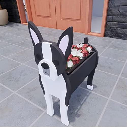 HUIBBGO Cute Dog Flower Pots Outdoor, Animal Shaped Planter, Wooden Planter Boxes for Garden Flowers Succulent Planter, Home Garden Decoration