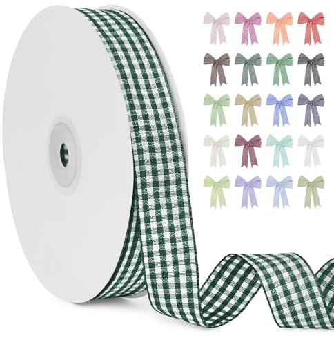 LERAETI Geschenkband Dunkelgrün Karoband 20mm x 45m zum Verzieren & Basteln, Kariertes Band Breites Schleifenband, Dekoband für DIY Bastelkuchen, Strauß Dekoration, Geschenkverpackung, Haarschleife