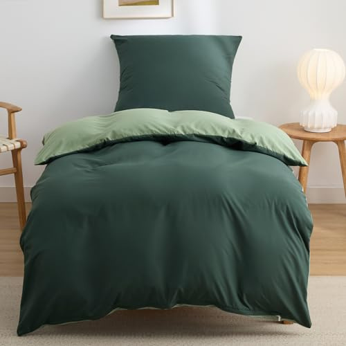BEDSURE Bettwäsche 135x200 2tlg Mikrofaser - Salbei/Dunkel, 80x80 Kissen | Kontrast-Design Wendebettwäsche mit Reißverschluss, Oeko-TEX zertifiziert, einfache Montage, für Zuhause & Hotel