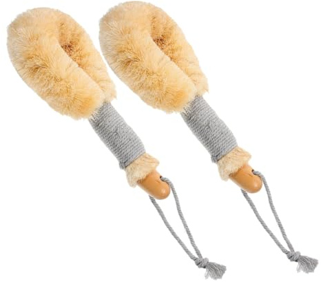 ERINGOGO Lange Sisal Duschbürste 2 Stück mit Holzgriff und Baumwollkordel zum Trockenbürsten Peelen die Rückenmassage zu Hause im Fitnessstudio