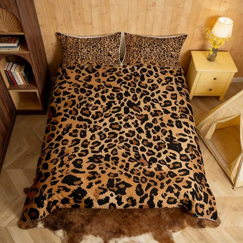 Homemissing Kinder schwarz braun Leopard Bettwäsche Set 135x200cm Tierdruck Betten für Jungen Mädchen Teens Gepard Bettwäsche-Set leichte Safari Schlafzimmer Dekor