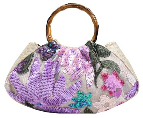 Women's Floral Clutch Purse Embroidery Sequin Beaded Evening Bags Ruched Handbag for Beach Summer Vacation