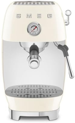 Smeg, Macchina da Caffè Espresso Manuale ECF03CREU, Thermoblock, Funzione Cold Brew, Lancia a Vapore e Manometro, Serbatoio da 1,4 L, 1650 W, Panna