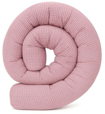 Schlangenmanufaktur® Baby Bettschlange Kuschelschlange Waffelpique Altrosa, Handgemacht in Bayern aus Öko-Tex® Materialien, Laufstall-Umrandung (140x13cm)