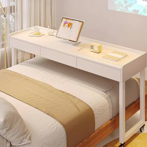 DSEWTEZXI Modern laptoptisch Tisch mit Schubladen, pflegebett beistelltisch mit Rollen, Arbeit Desk auf Rollen, Mobile Schlafzimmer betttisch, für Zuhause und Krankenhaus.