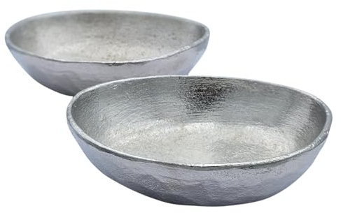 Meinposten Metallschale klein Schälchen 2er Set Dekoschale Metallschale oval inkl. Kerzensand creme silber (2 Schalen oval 1x Sand creme)