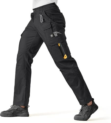 IGOLUMON Work Trousers Men Cargo Trousers Stretch Fit Work Pants with Multi-Pockets Comfort Cargo Pants for DIY, Hiking, Gardening and Casual Outdoor Wear Black