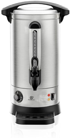SUPERLEX 10L Electric Catering Urn 1500W Water Boiler 304 Stainless Steel Hot Water Boiler Dispenser with Automatic Reboil Function Water Gauge Anti Drip Tap Tea Urn for Home Commercial Office
