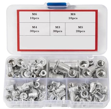 Edelstahl-Flachkopf-Blindnietmuttern, Aluminium-Nietmuttern-Set, 100 Stück, M3-M8, silber(100pcs M3-M8)