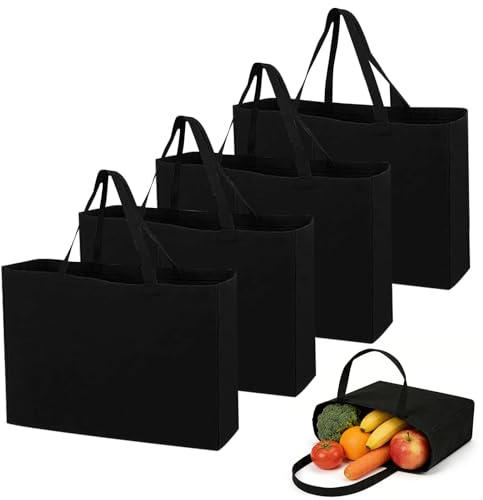 GFUEIGJ Set med 4 väskor i jute - 45 x 38 cm - Svart - Stor juteväska att måla - För tvätt, sport, shopping - Återanvändbar