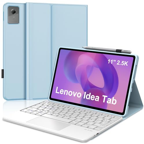 Coque Clavier pour Lenovo Idea Tab 11 Pouces, AZERTY Français Housse Clavier Bluetooth Magnétique Détachable avec Pavé Tactile pour Tablette Lenovo Idea Tab 11 2025 (TB336FU/TB336ZU), Bleu Ciel