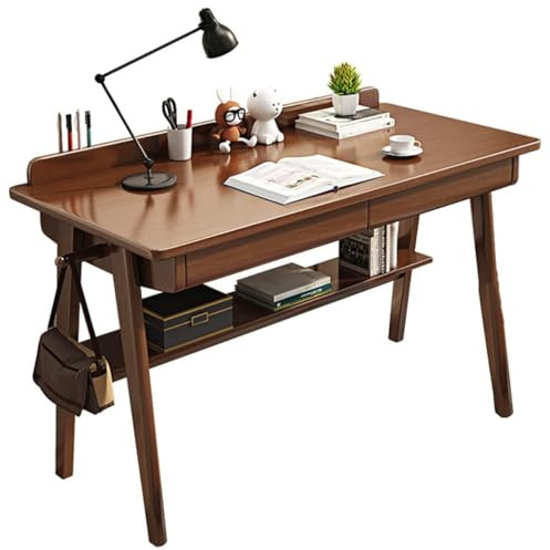 Scrivania in legno massello con 2 cassetti, classica scrivania per computer e ufficio in casa, tavolo da toeletta, postazione di lavoro semplice per studio, facile da montare, noce, 120 x 60 x 75 cm