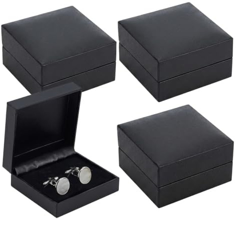 Haelyze 4PCS Cufflink Box – Black Rectangle French Cufflink Storage Case – PU Leather Jewelry Gift Box – Display Case for Men