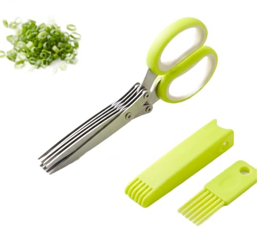 Kaaeiccr Herb Scissors, 5 Blade Stainless Steel Herb Cutter with Comb | Multi Layer Cutting Design for Chives, Parsley, Basil and Mint with Cleaning Comb for Easy Blade Care