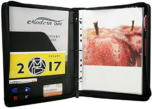 Freeprint Zippered Portfolio Binder 3 Ring with Writing Pad Legal Size Letter - PU Leather Professional Padfolio Folder for Interview Business, Black