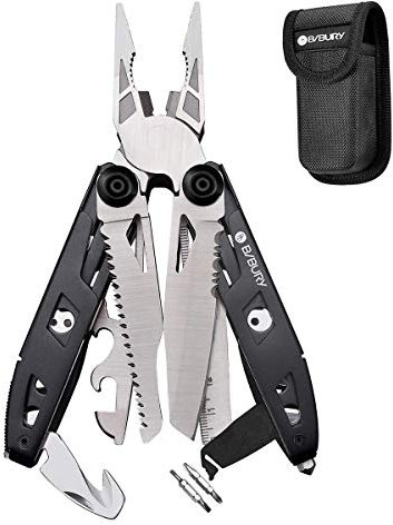 Pince Multifonctions, BIBURY 18 en 1 Pince Multifonction de Poche, Outil Multifonctions Couteau Suisse Militaire en Acier inoxydable avec Pince, Décapsuleur, Tournevis pour Survie, Camping, Réparation