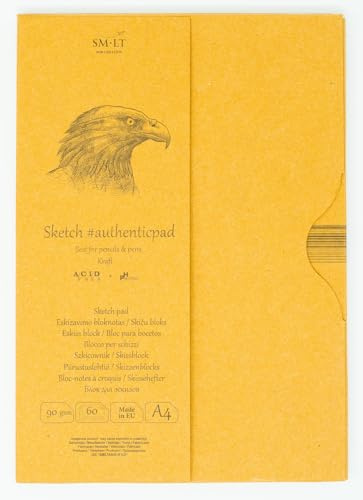 SMLT EA-60/KRAFT Authentic line A4 Skizzenblock authenticpad, 90 gsm Gerippt Braunes Natron Kraftpapier, 60 Blatt
